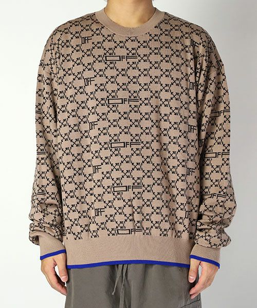 ＜Off-White＞MONOGRAM ALLOVER KNIT CREWNECK(OMHS22-RTW0695)