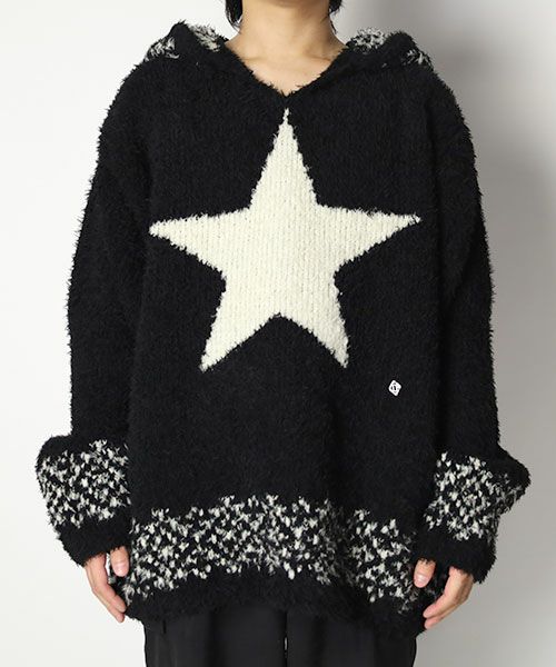 ＜Children of the discordance＞OVERSIZED STAR MOTIF KNIT HOODIE