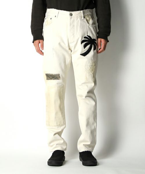 ＜PALM ANGELS＞W CURVED PALM REGULAR 5POCKET PANTS(PMYF22-189)