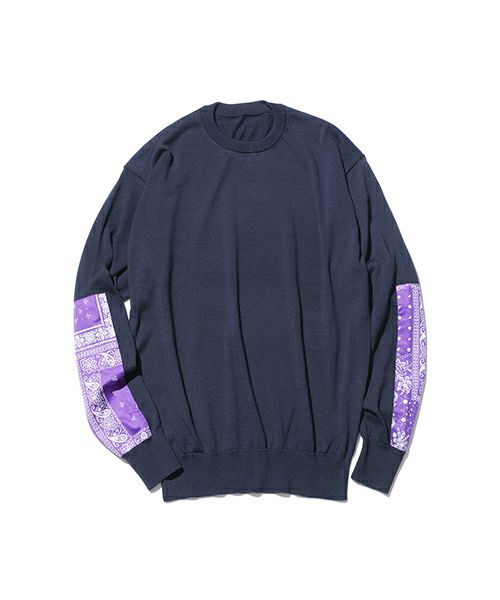 ＜SOPHNET.＞BANDANA SLEEVE PATCHED CREWNECK KNIT