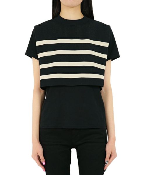 ＜HYKE＞STRIPED SWEATER CROPPED TOP