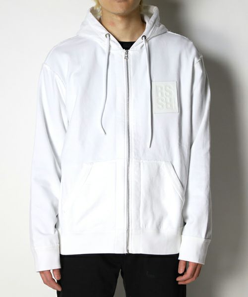 RAF SIMONS＞Zipped hoodie with RS hand signs on sleeves | MAKES