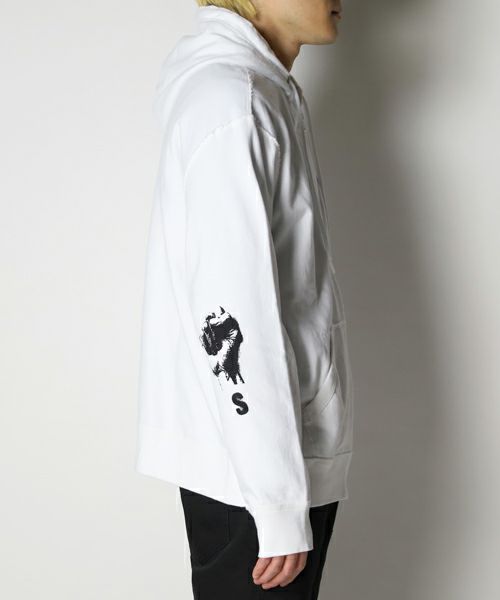 RAF SIMONS＞Zipped hoodie with RS hand signs on sleeves | MAKES