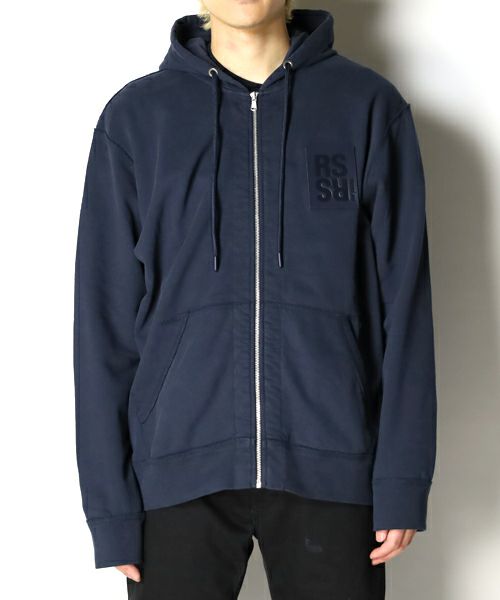 ＜RAF SIMONS＞Zipped hoodie with RS hand signs on sleeves