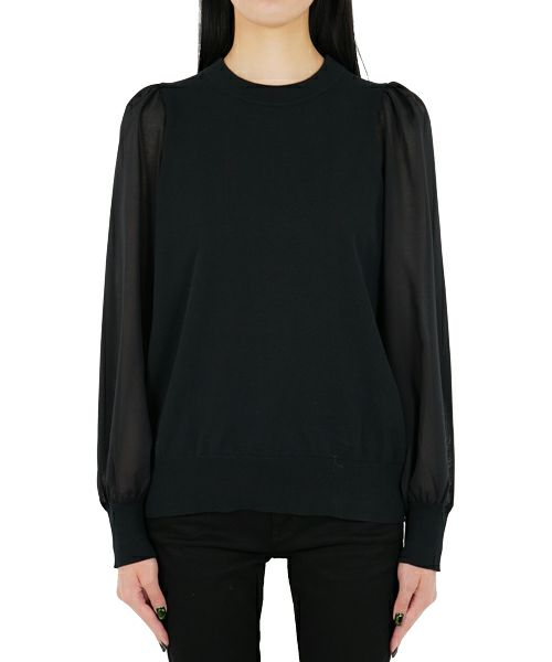 ＜HYKE＞CREW NECK SWEATER WITH SHEER SLEEVES