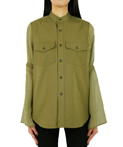 ＜HYKE＞WEATHER MILITARY SHIRT WITH SHEER SLEEVES