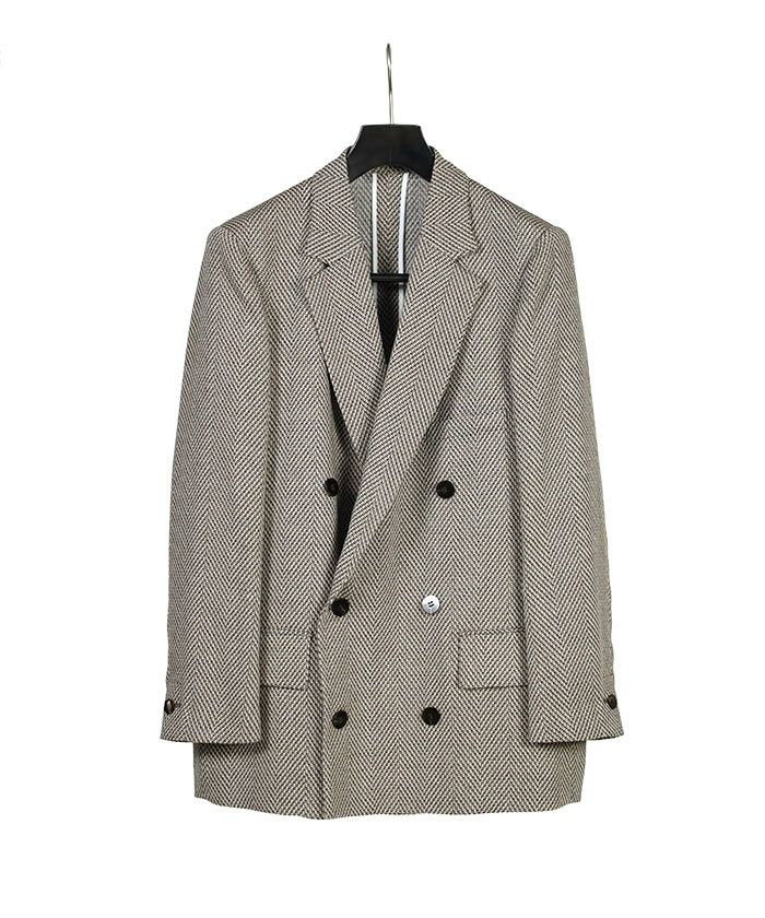  ＜OVERCOAT＞Dropped Shoulder Double Breasted Jacket With Notched Collar In Wool Cotton Herringbone