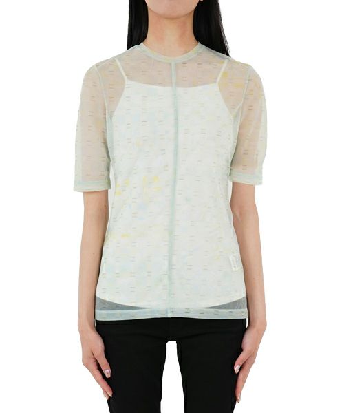 ＜Mame Kurogouchi＞Marble Plaid Sheer Crew Neck Top