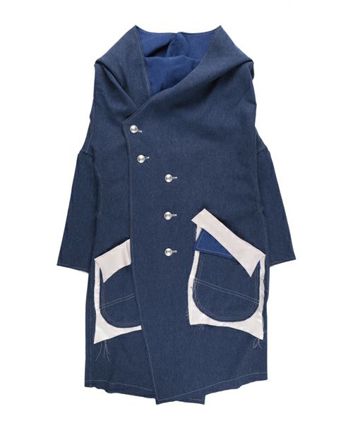 sulvam>Wool-denim loose neck over coat | MAKES ONLINE STORE sulvam>Wool-denim loose neck over coat | MAKES ONLINE STORE