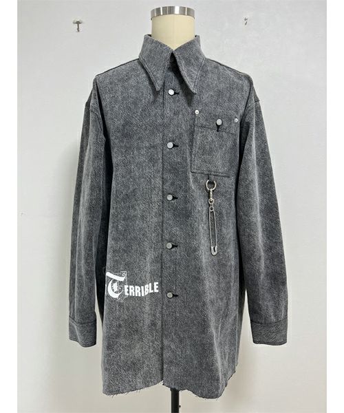 ＜KIDILL＞OVERSIZE DENIM SHIRT MULTI PRINT CHEMICAL WASH