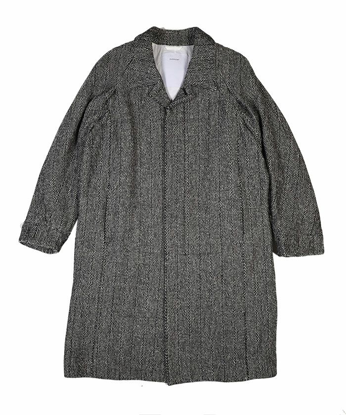 RAGLAN SLEEVE OVERCOAT WITH SOUTIEN COLLAR IN HERRINGBONE