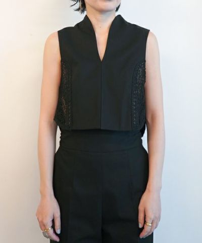 Mame Kurogouchi】Cord Embroidery Vest - navy - | loop