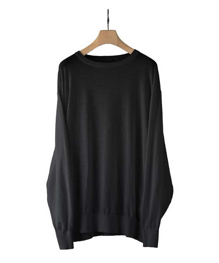 COMOLI コットン 裏毛 クルーネック, Black – Navyblue