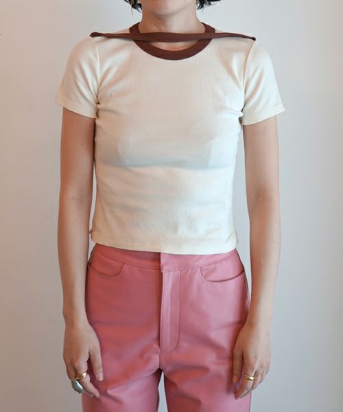 トップス FUMIKA UCHIDA Trimmed Double-Neck Tee FUMIKA UCHIDA / TRIMMED DOUBLE NECK TEE / GREY/OFFWHITE