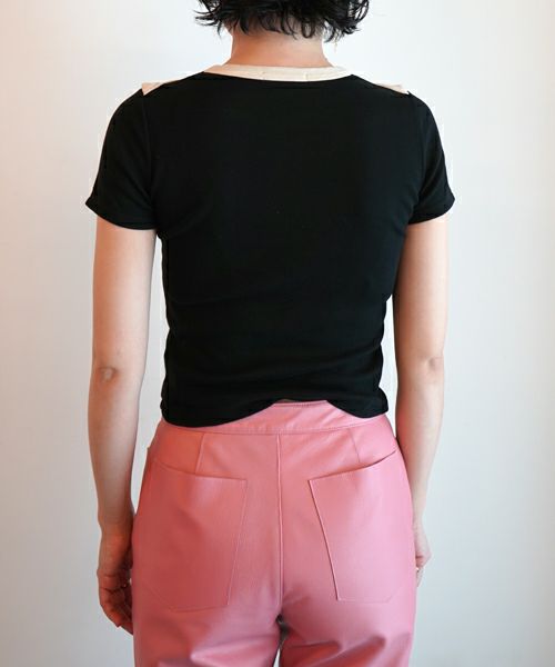 トップス FUMIKA UCHIDA Trimmed Double-Neck Tee FUMIKA_UCHIDA/TRIMMED DOUBLE-NECK TEE(OFFWHITE/BROWN)
