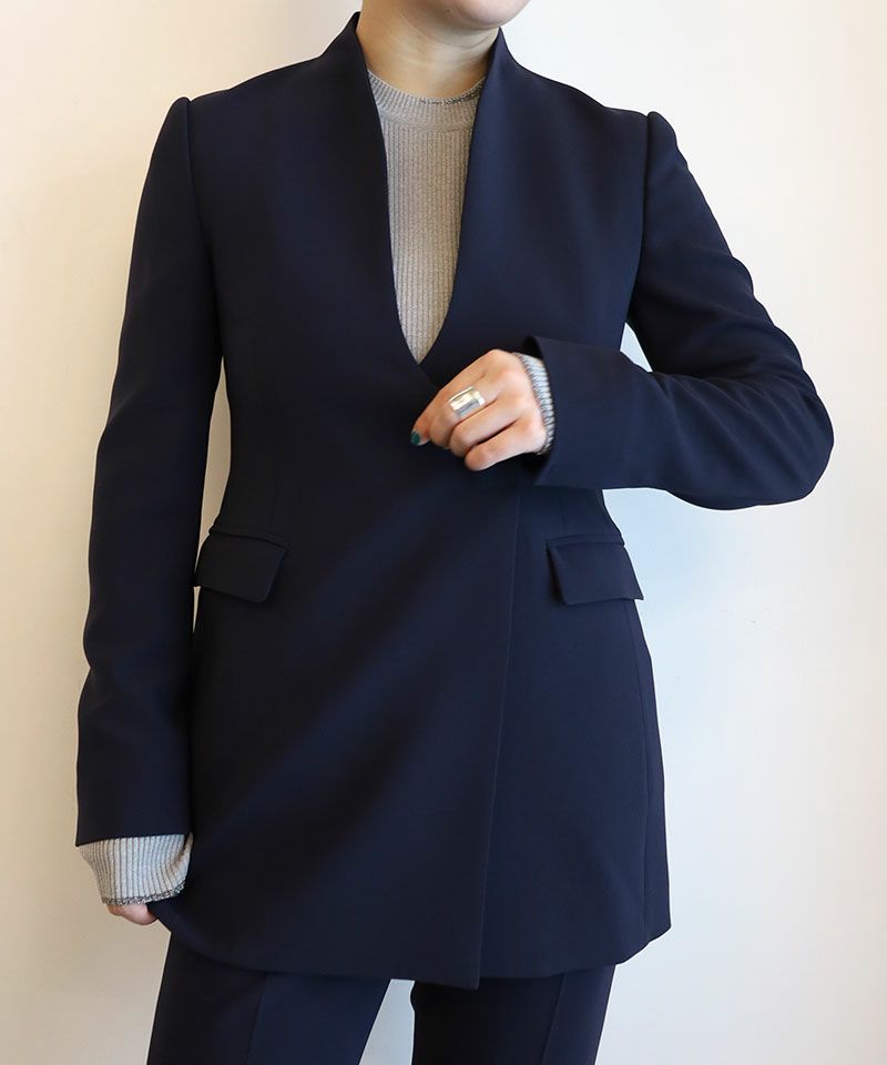 ＜Mame Kurogouchi＞Acetate Polyester Collarless Double Breasted Suit Jacket