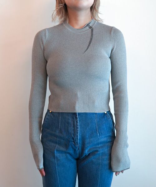 ＜Mame Kurogouchi＞"Kintsugi" Crew Neck Knitted Top