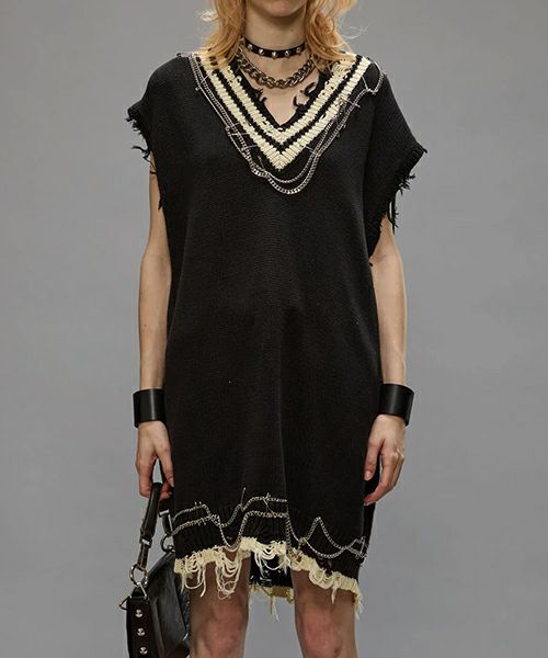 ＜R13＞OVERSIZED VEST DRESS WITH CHAINS