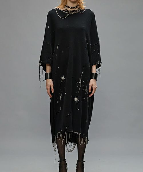 ＜R13＞ELONGATED TSHIRT DRESS W/CHAINS