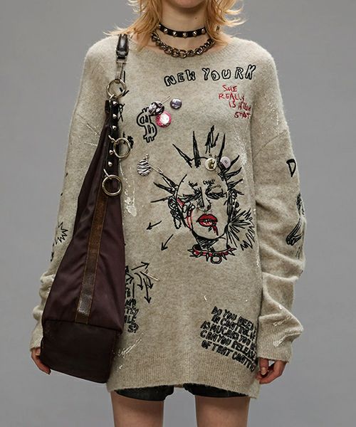 ＜R13＞EMBROIDERED BOYFRIEND SWEATER