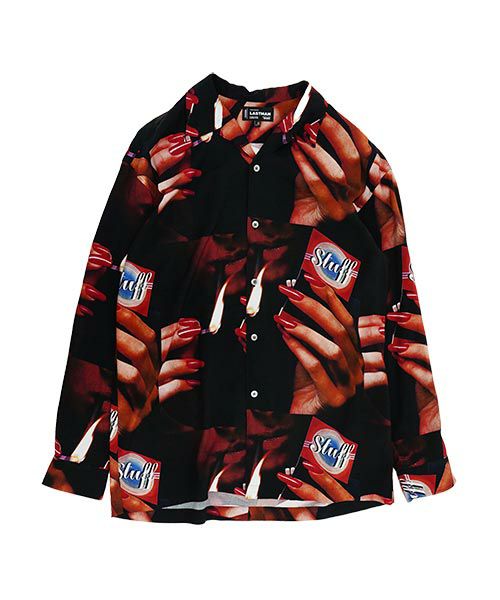＜LASTMAN＞PRINTED OPEN COLLOAR SHIRTS L/S "STUFF"