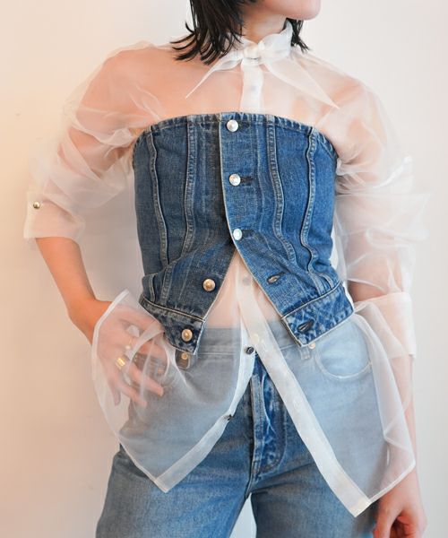 ＜MARGE＞Silk organza tie collar shirt