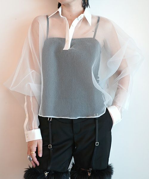 ＜GURTWEIN＞asymmetric bat-sleeve air-organza loose polo shirt