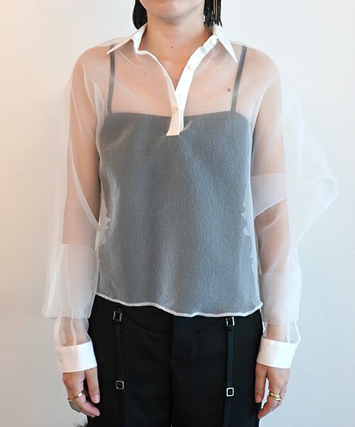 ＜GURTWEIN＞asymmetric bat-sleeve air-organza loose polo shirt