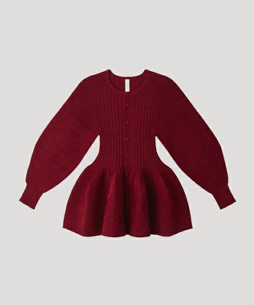 ＜CFCL＞POTTERY VELVET PUFF SLEEVE CARDIGAN(RED)