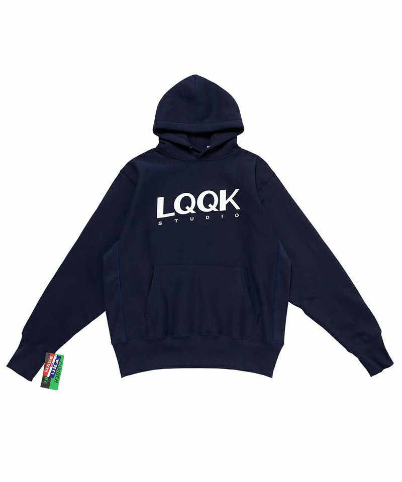 ＜LQQK Studio＞SIGNATURE SNAP FLEECE HOODIE(NAVY)