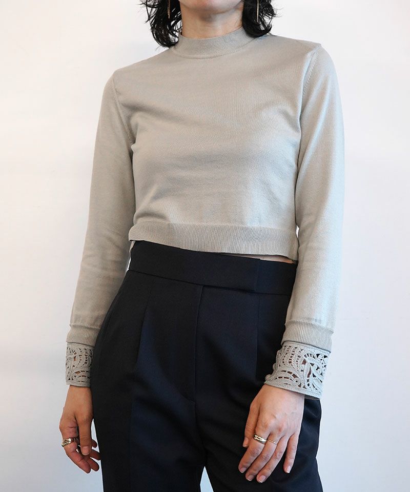 Detachable Embroidery Cuff Knitted Top - grey