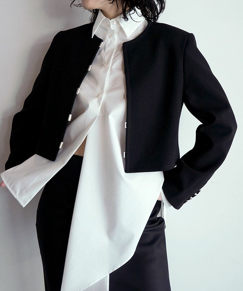 ＜CINOH＞BLACK FORMAL BONDING NO COLLAR SHORT JACKET