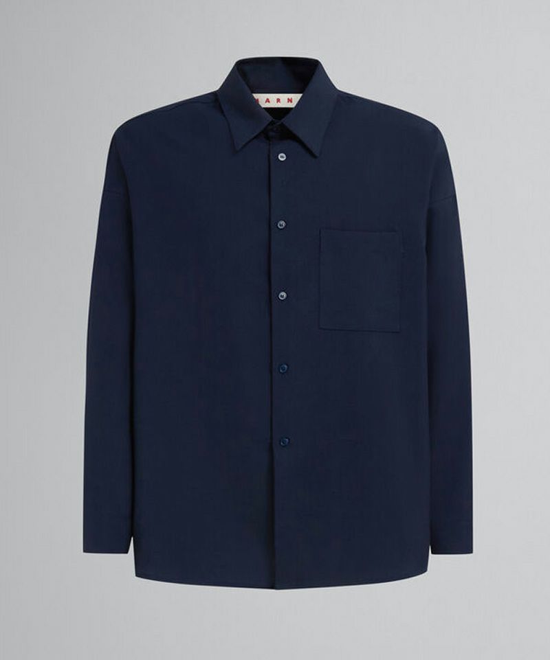 【美品】 MARNI マルニ トロピカルウール長袖シャツ ネイビー 48 marni シャツ ディープブルー トロピカルウール製 長袖シャツ | Marni