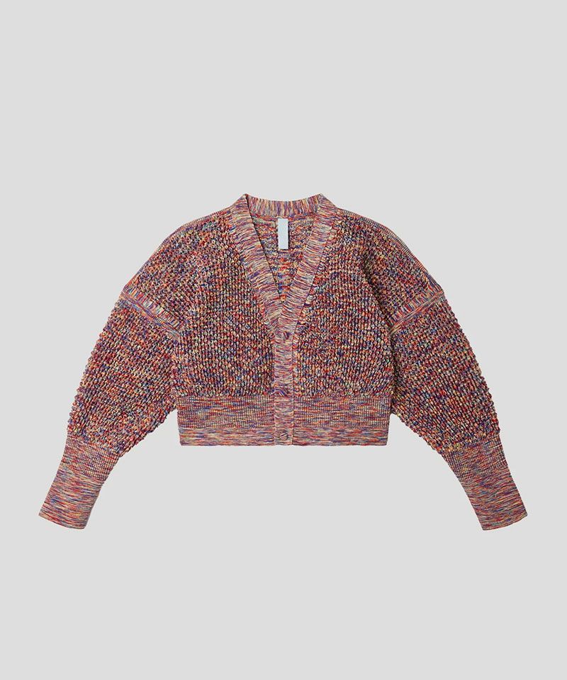 ＜CFCL＞LATTICE KNIKAT CROPPED CARDIGAN(RED MULTI)