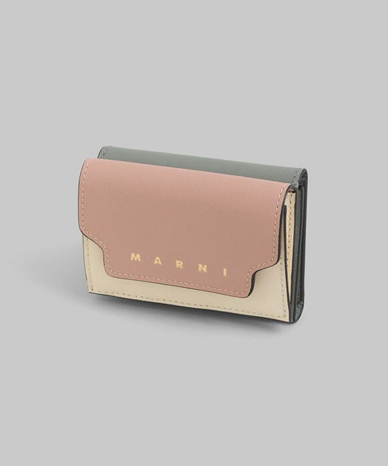 MARNI マルニ 三つ折り財布　サフィアーノレザー ブルー、ベージュ＆ライトブルー サフィアーノレザー製三つ折り