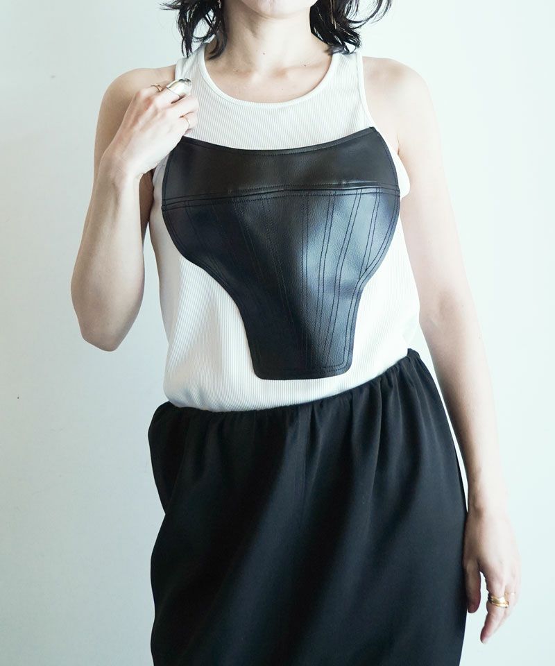 ＜GURTWEIN＞Faux leather corset patched rib jersey tank top