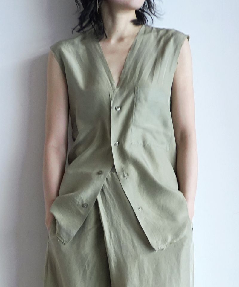 ＜GABRIELA COLL GARMENTS＞SILK PONGEE SLEEVELESS SHIRT