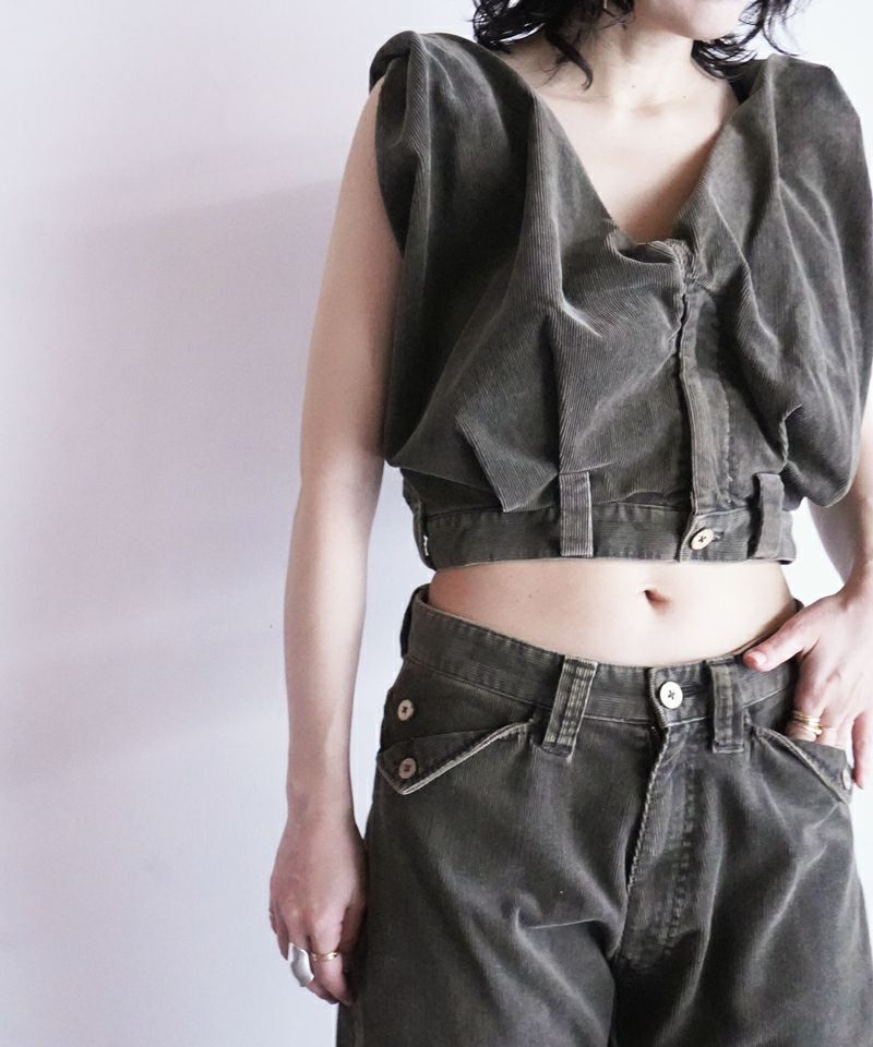 ＜FUMIKA＿UCHIDA＞CORDUROY BUCKLE BACK TOP
