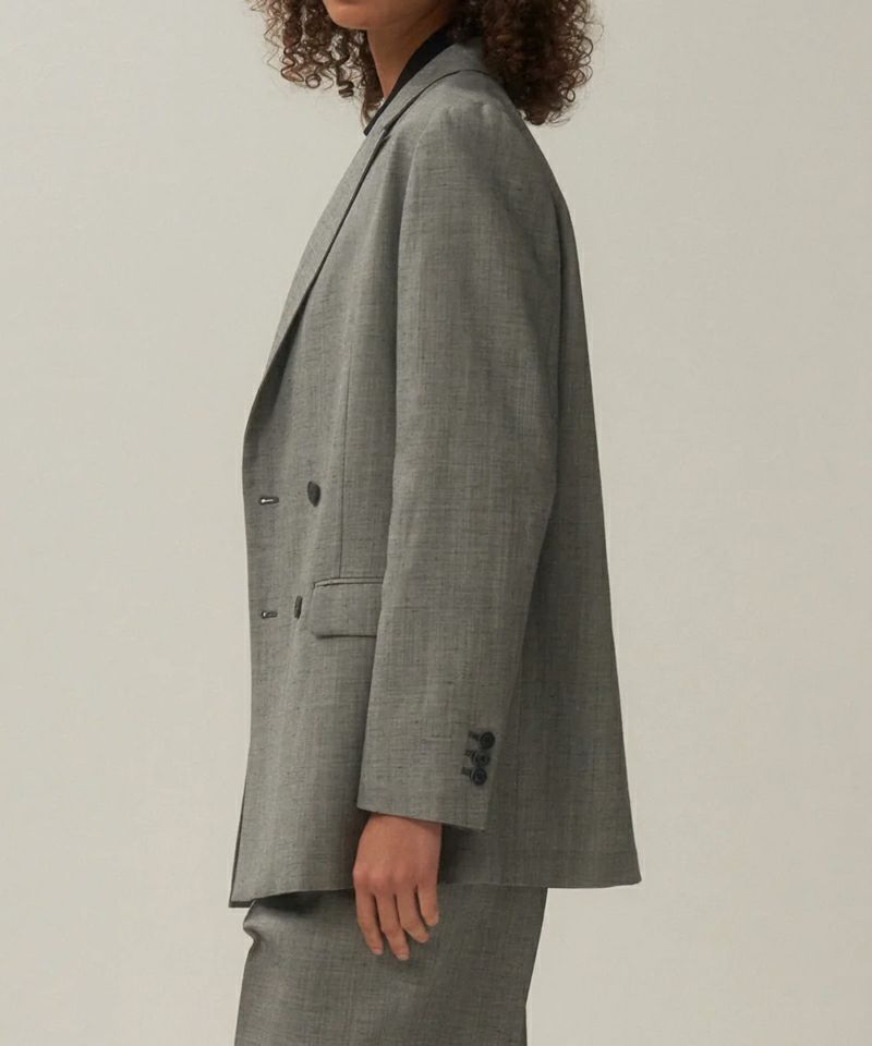 ATON＞WOOL LINEN SHARKSKIN DOUBLE-BREASTED JACKET | MAKES ONLINE STORE