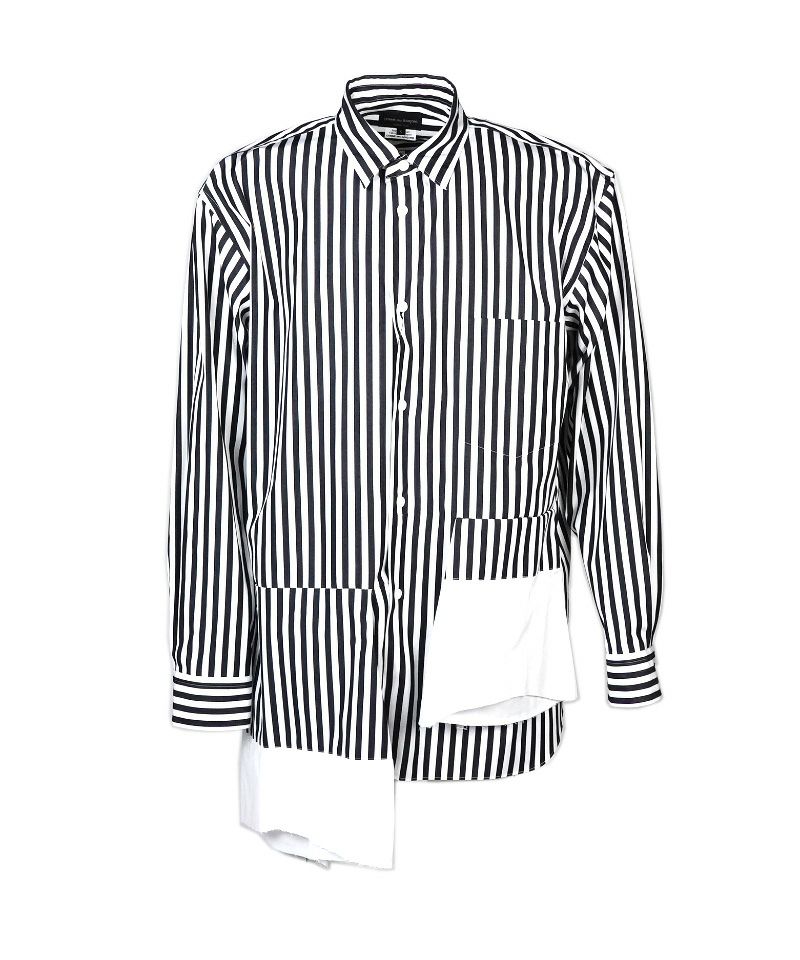 ＜COMME des GARCONS HOMME PLUS＞綿ブロードストライプ太×綿クロス シャツ (PO-B020-051)