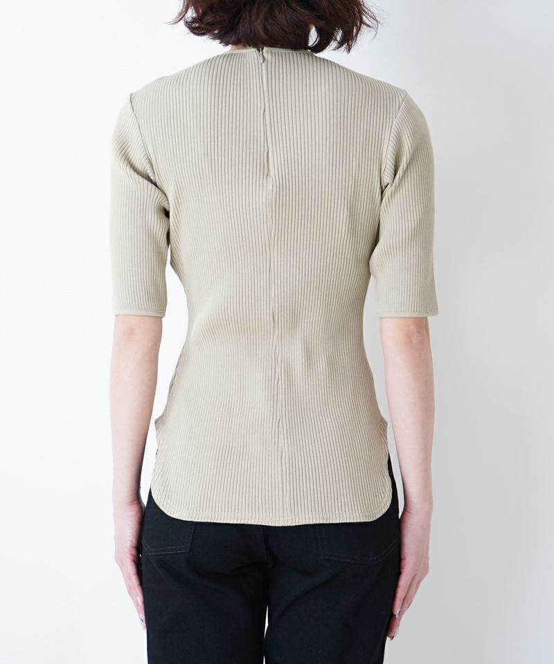 BOWTE＞HIGH TWIST COTTON RIB CUTOUT HOLE HALFSLEEVE TOPS