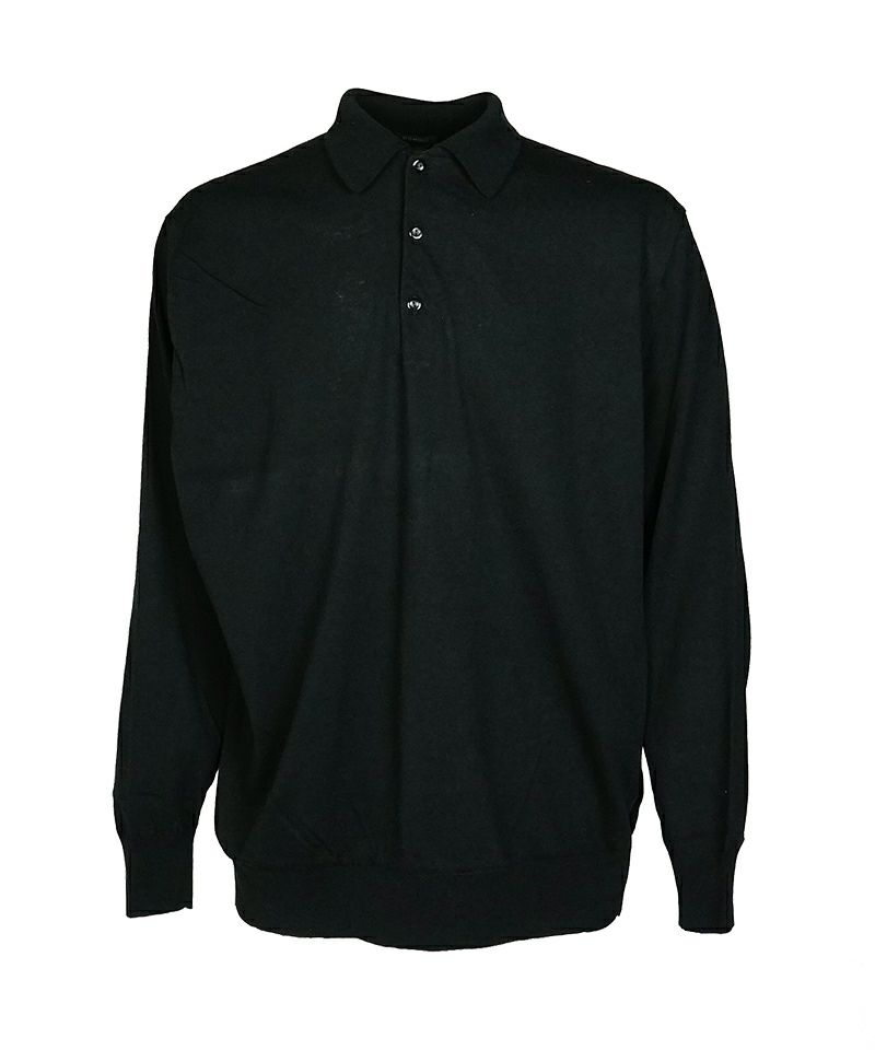 COMOLI コットン ニットポロ BLACK | CASANOVA&CO (カサノヴァ