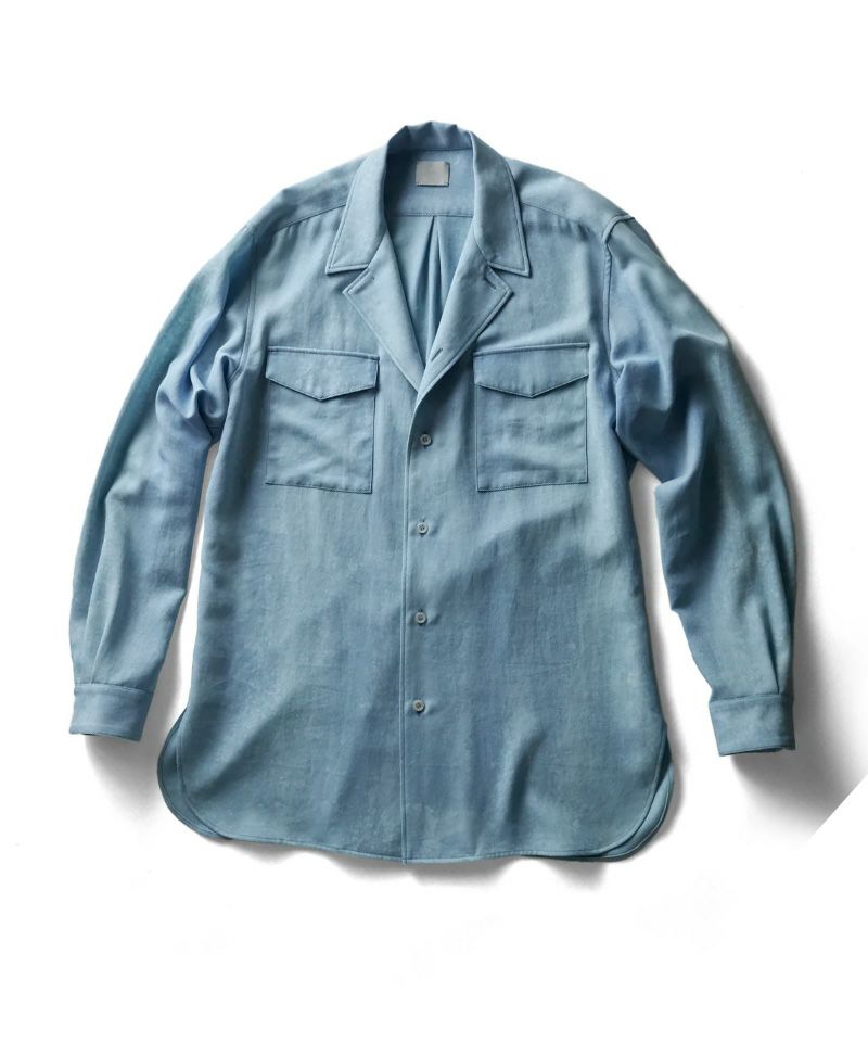 ＜山内＞藍染コットンロープ・テーラードカラーシャツ
