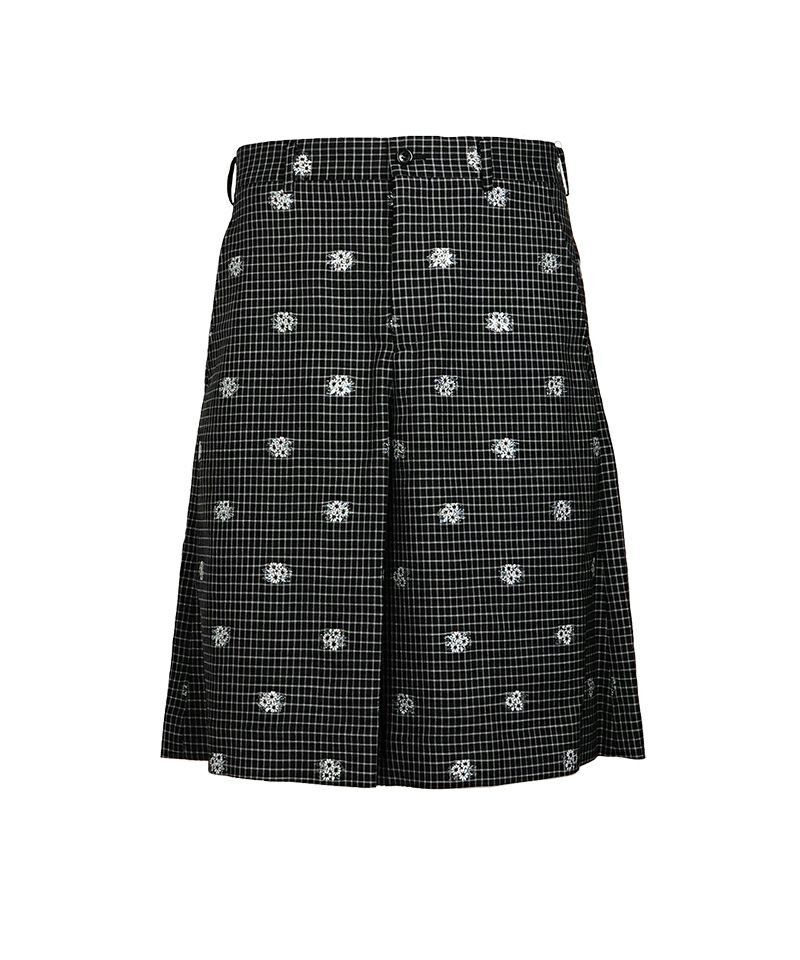 ＜COMME des GARCONS HOMME PLUS＞ウール/綿小格子花柄刺繍ショーツ (PO-P012-051)
