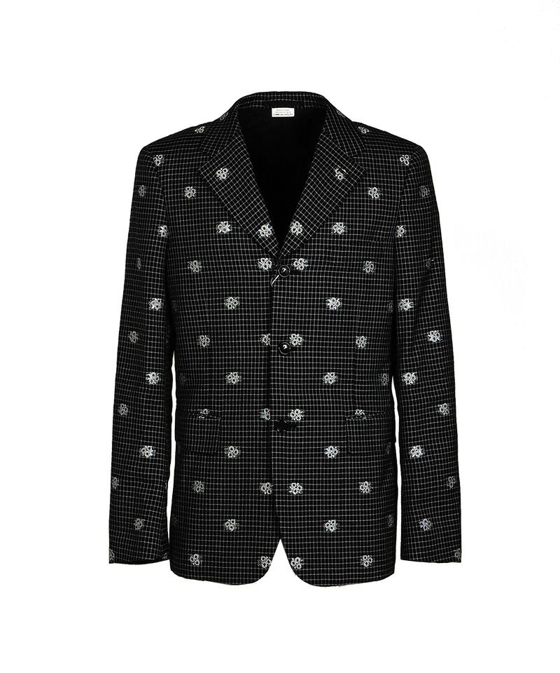 ＜COMME des GARCONS HOMME PLUS＞ウール/綿小格子花柄刺繍 ジャケット (PO-J027-051)