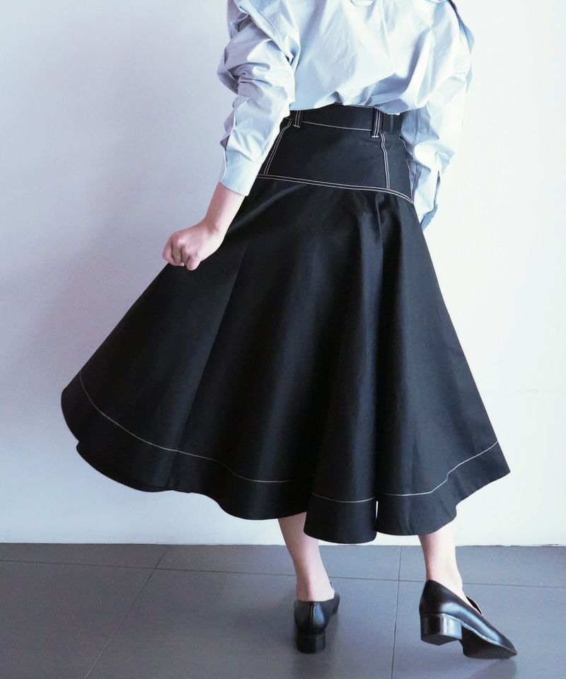 ＜Meryll Rogge＞FLARED WORKWEAR SKIRT W/CONTRAST TOPSTITCHING