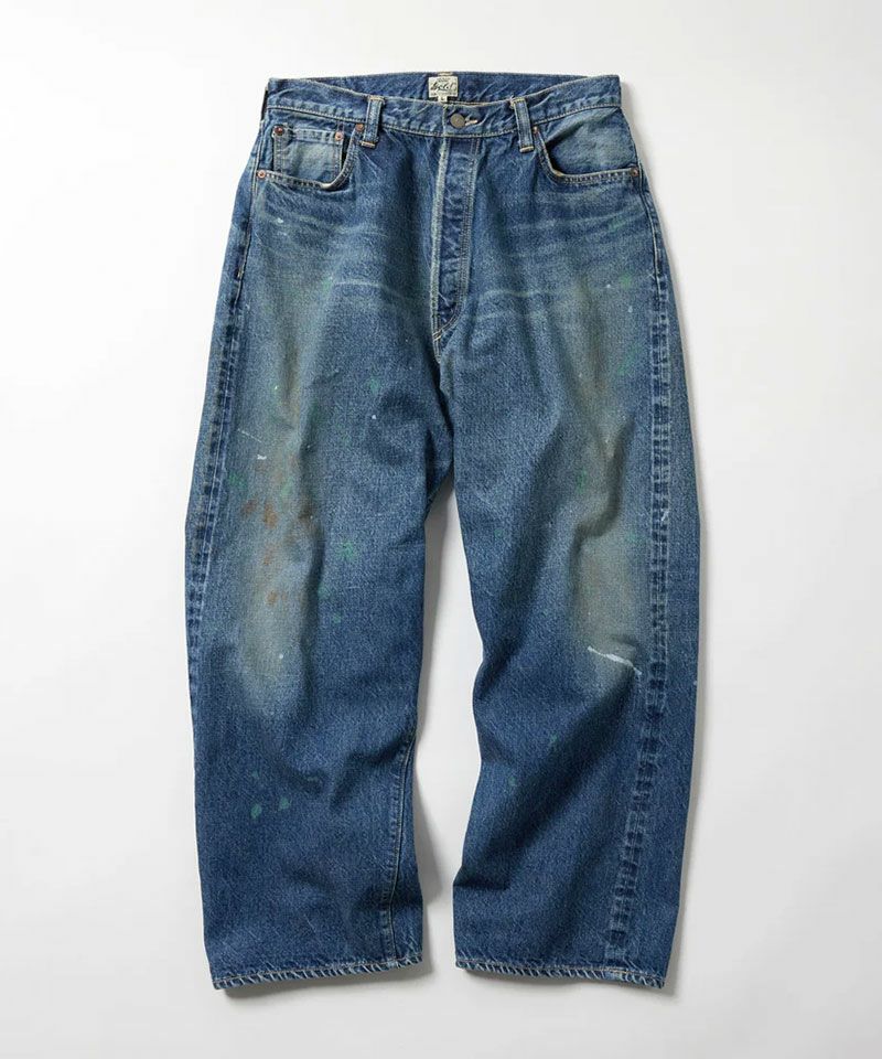 ＜GOLD＞ RECYCLED WASTE SUVIN COTTON YARN 14oz. DENIM 5POCKET WIDE PANTS VINTAGE WASHED