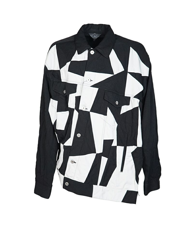 ＜BLACK COMME des GARCONS＞エステル太綾ツイル×綿カツラギ パッチワーク 製品後加工 ジャケット (1O-J029-052)