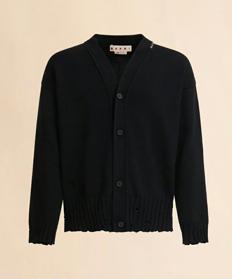 MARNI カシミア混 ロゴ刺繍カーディガン アイボリー カシミア混ストライプカーディガン | Marni