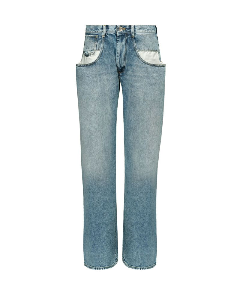 ストレートジーンズ コントラストポケット付き